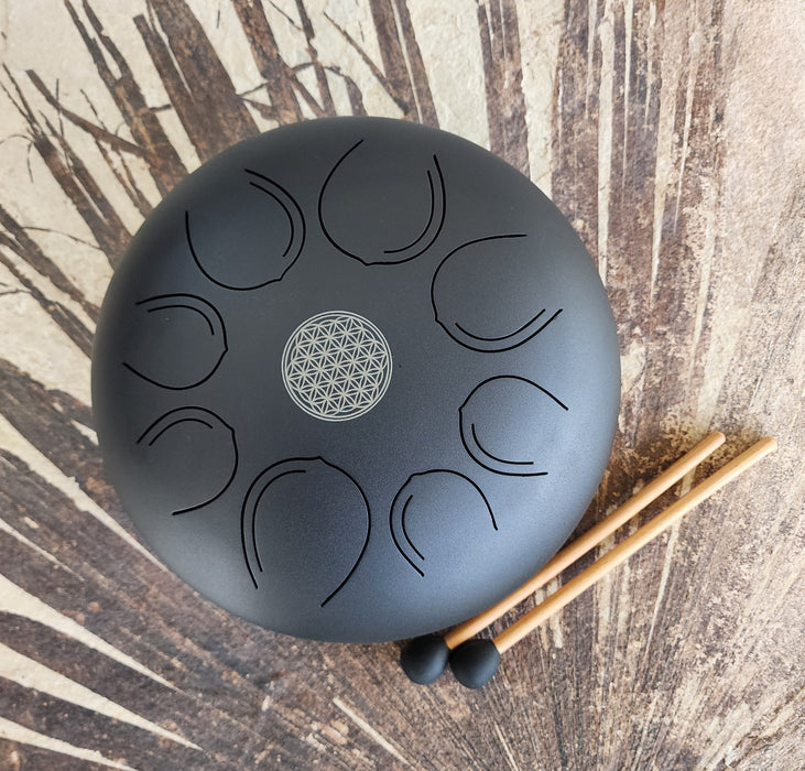 12" Matte Black Flower of Life Tongue Drum
