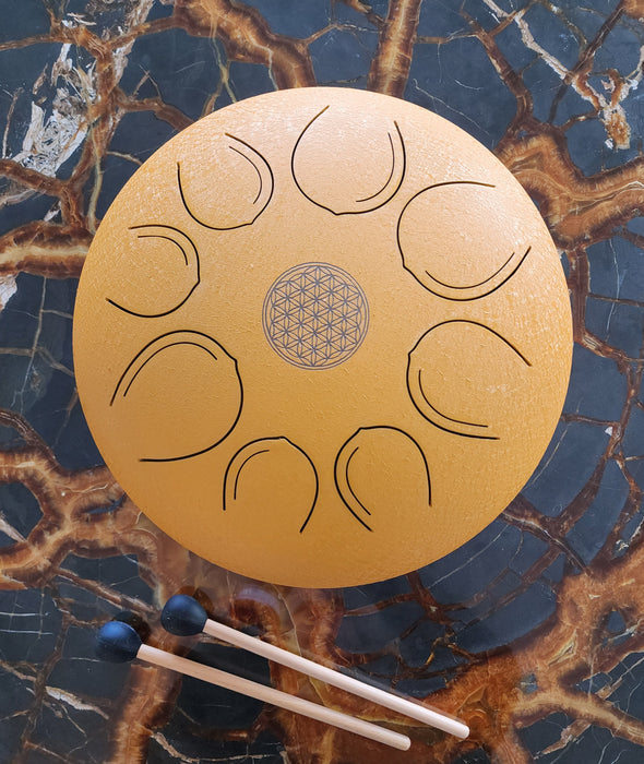 12" Textured Yellow Flower of Life Tongue Drum