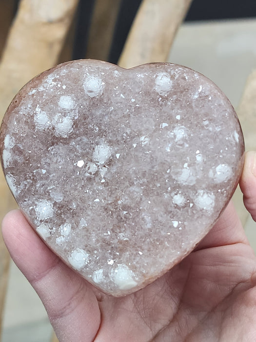 3" Pink Amethyst Heart with druzy inclusions | Uruguay