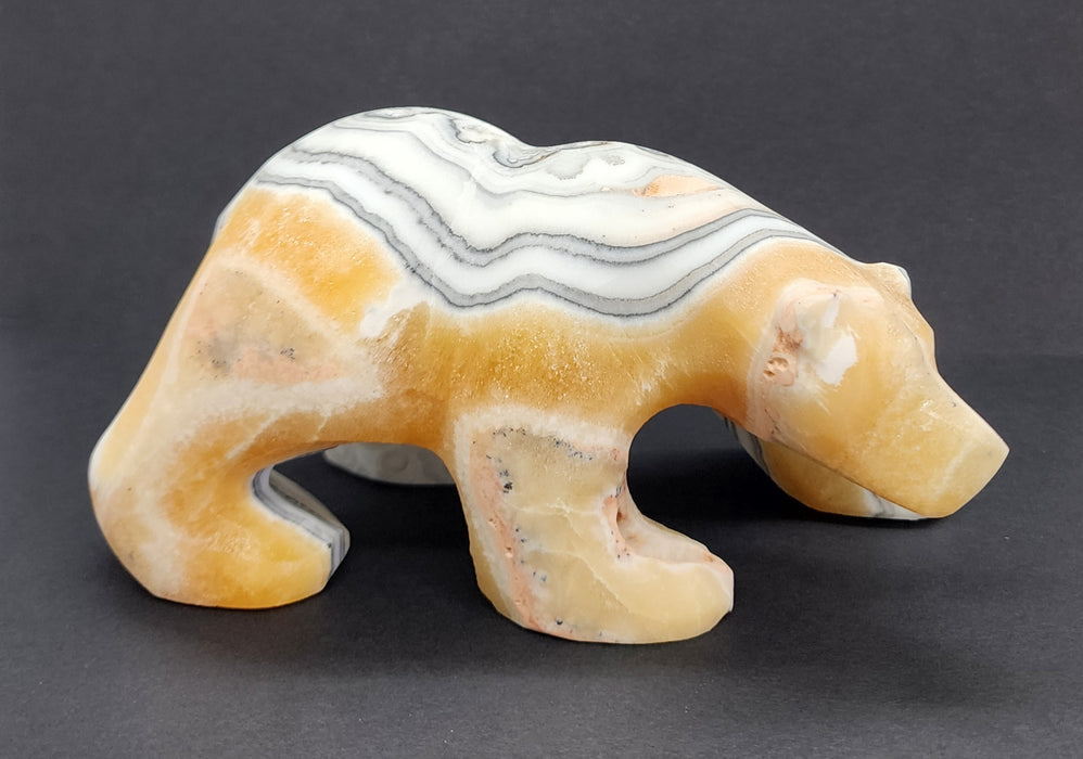 Banded Zebra Calcite Polar Bear Carving | Mexico