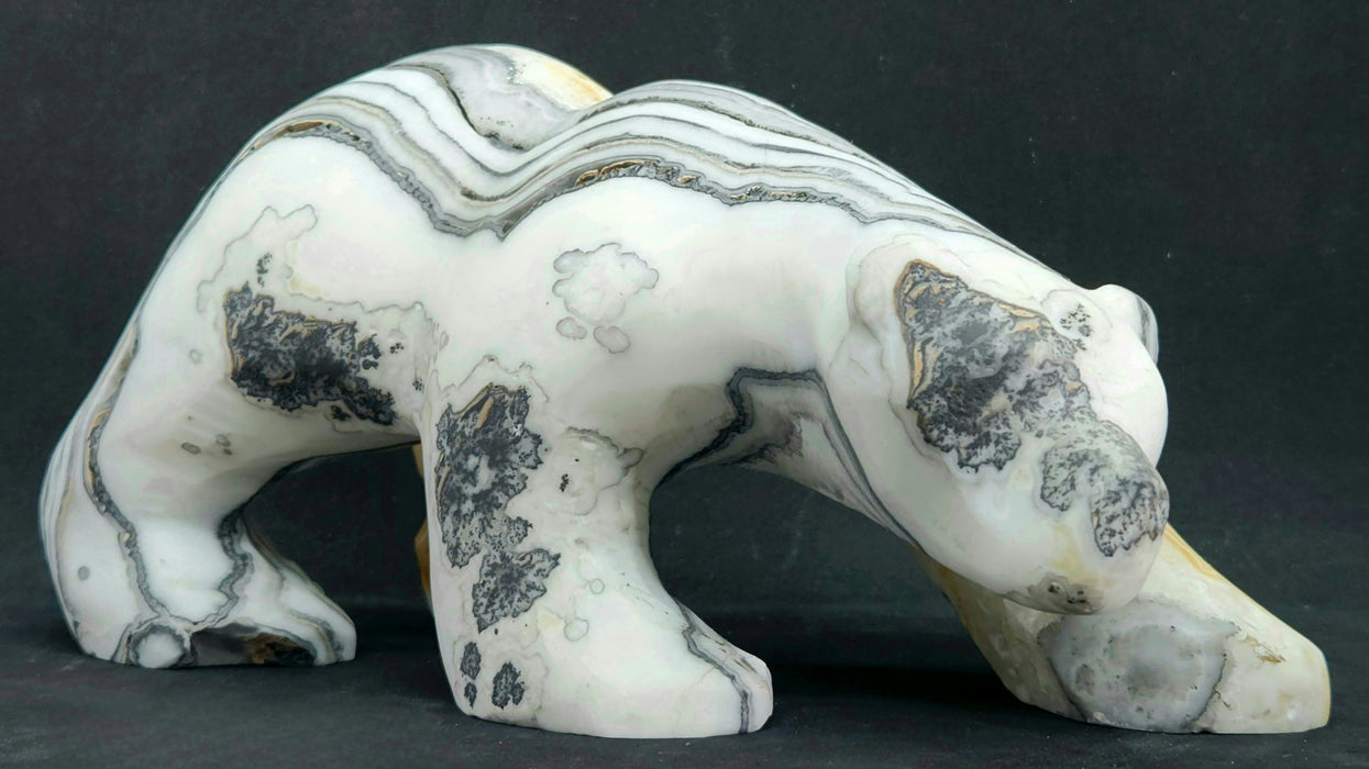 Large Banded Zebra Calcite Polar Bear Carving | Mexico