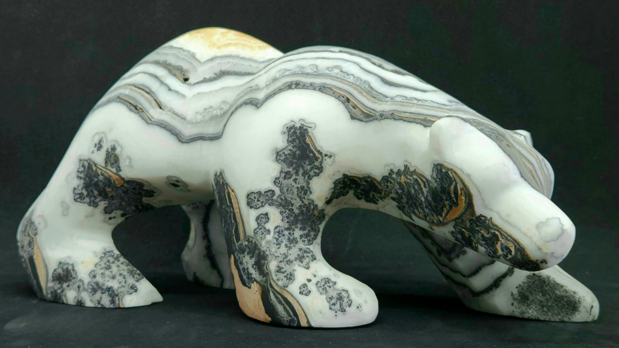 Large Banded Zebra Calcite Polar Bear Carving | Mexico