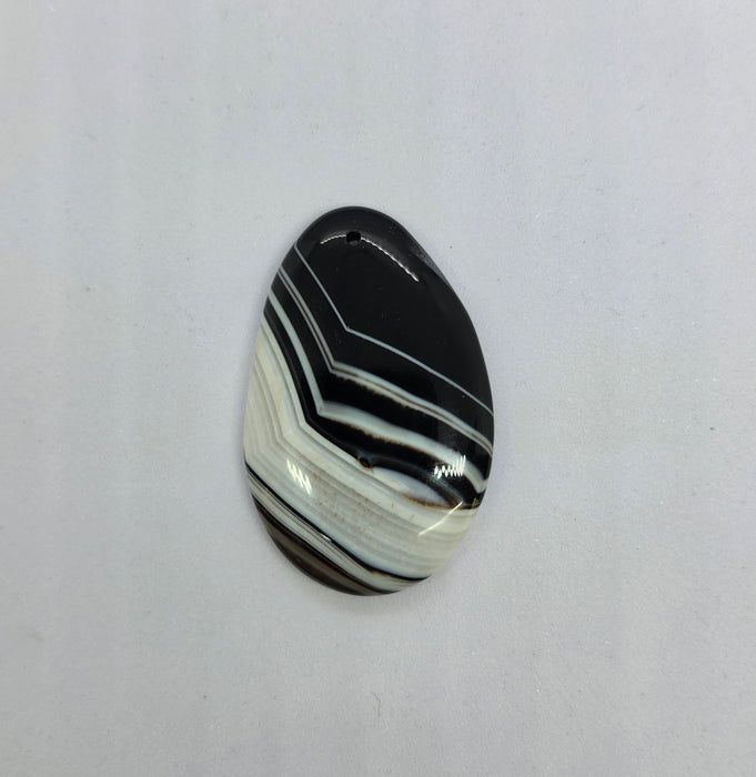 Natural Black and White Banded Teardrop (Pear Cut) Agate Drilled Cabochon Pendant