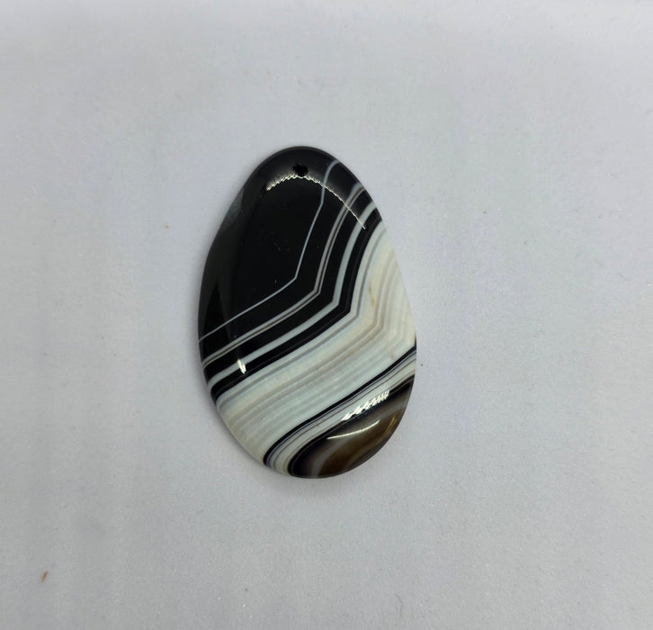 Natural Black and White Banded Teardrop (Pear Cut) Agate Drilled Cabochon Pendant