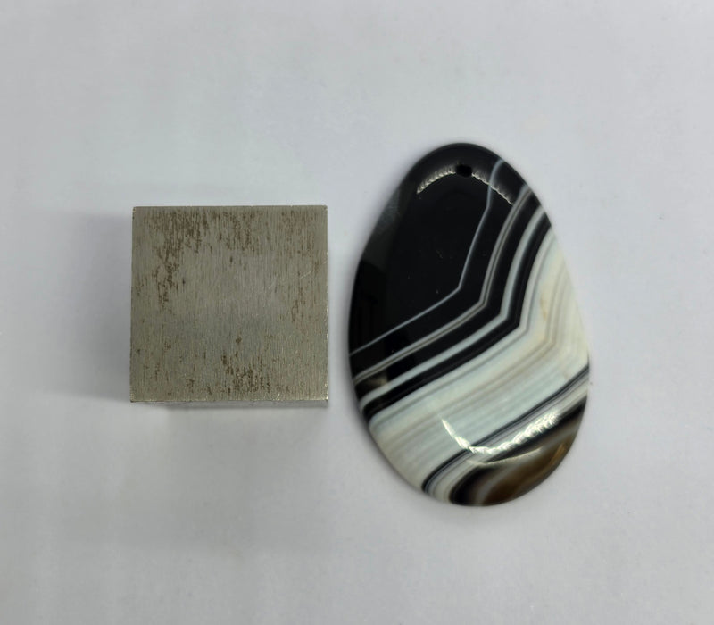 Natural Black and White Banded Teardrop (Pear Cut) Agate Drilled Cabochon Pendant