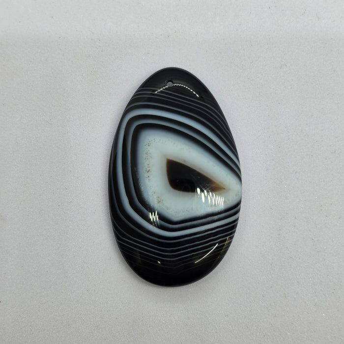 Natural Black and White Banded Teardrop (Pear Cut) Agate Drilled Cabochon Pendant