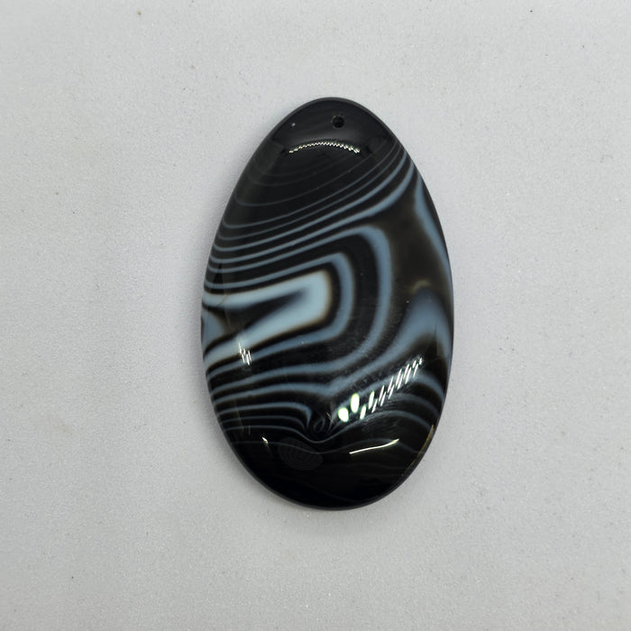 Natural Black and White Banded Teardrop (Pear Cut) Agate Drilled Cabochon Pendant