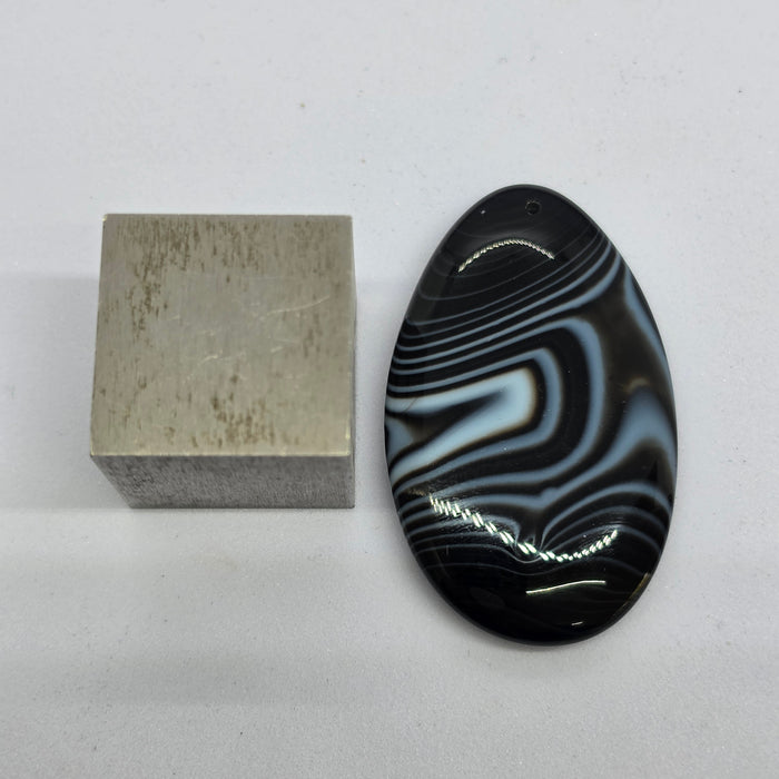 Natural Black and White Banded Teardrop (Pear Cut) Agate Drilled Cabochon Pendant