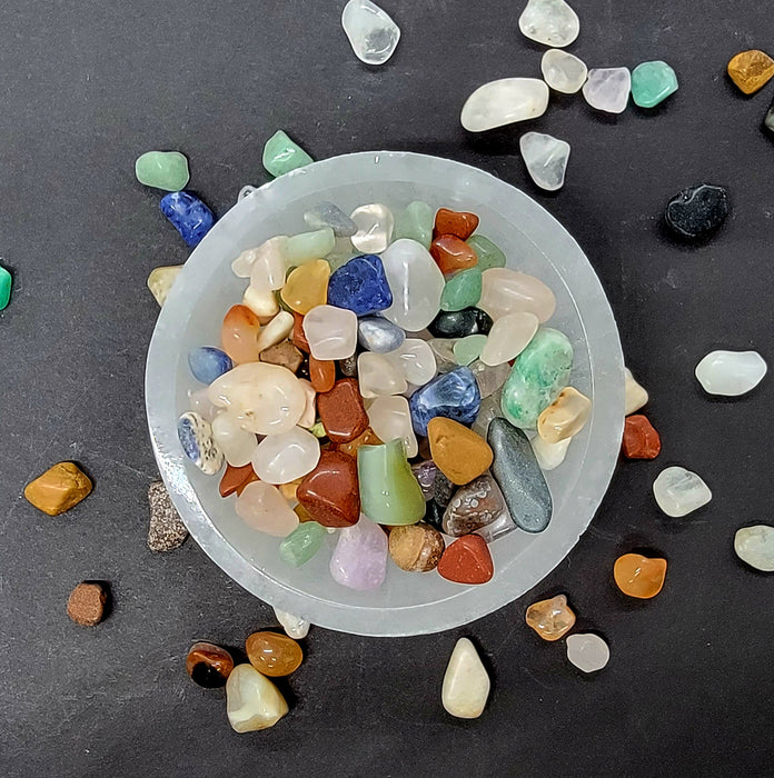 Mini Selenite Cleansing Bowl with Assorted Gemstones