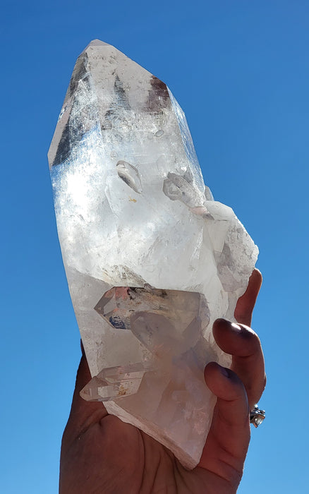Large Clear Quartz Point w/Custom Stand (two quartz crystals growth)